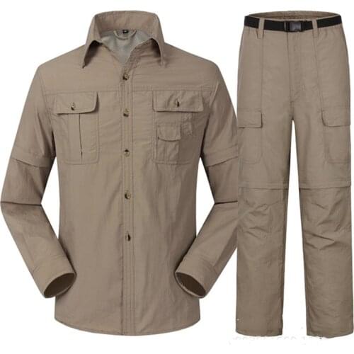 Men Summer Outdoor UV Resistant Removable Shirt Pants Suits Turn-Down Collar Quick Dry Fishing Coat Trekking&Hiking Clothes Suit