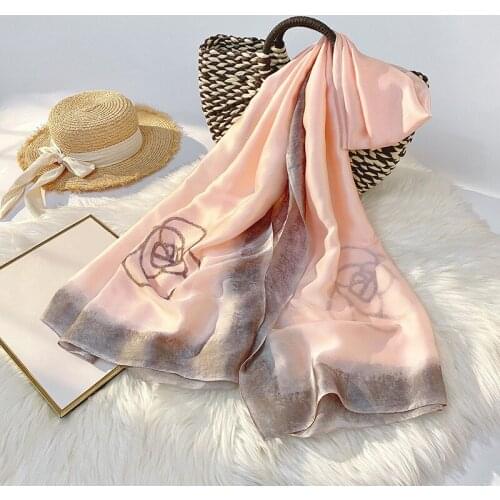 New Silk Scarves for Spring and Summer 2020. Fashion Medium Length Satin Scarves. Sunscreen Printed Scarf