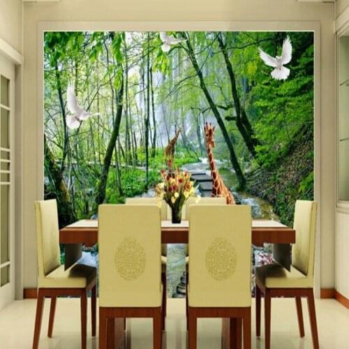 Dropship Colomac Wallpaper Green Bridge Water Forest Giraffe Jungle Wallpaper Papier Peint Mural Living Room Home Improvement
