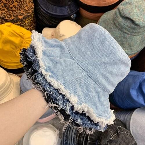Washed Denim Solid Bucket Hats Women Large Brimmed Casual Sun Protection Caps For Ladies Autumn Street Foldable Harajuku 56-58cm