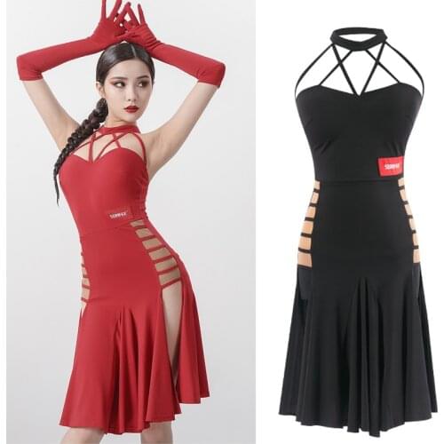 Sexy Halter Latin Dance Dress Skirts Women Practice Clothes Dance Training Clothing Adult Latin Dance Performance Dress SL5224