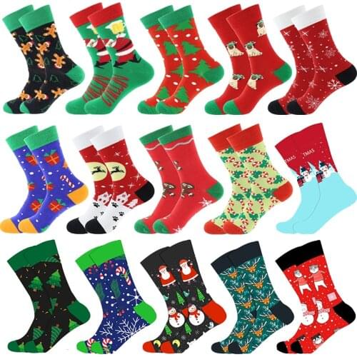 Christmas Tree Snow Elk Gift Cotton Happy Socks PEONFLY New 2020 Autumn Winter Christmas Socks Men Funny New Year Santa Claus