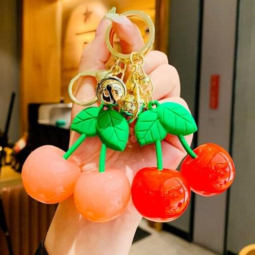 Cute Fruit Cherry Keychain Creative Cartoon Fruit Bag Pendant Key Ring for Women Girl Friends Key Chain Gifts