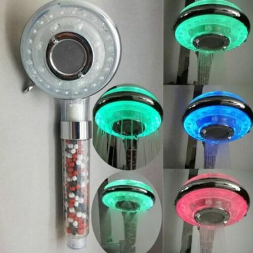 LED Shower Head Ionic Filter Filtration High Pressure Water Saving Changing 3 Mode Glow Light Automatically Change Handheld