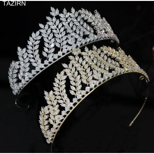 Luxury Cubic Zirconia Tiaras and Crowns Girls Headpiece CZ Queen Bride Headdress Sliver Tall Hair Jewelry Accessories for Women