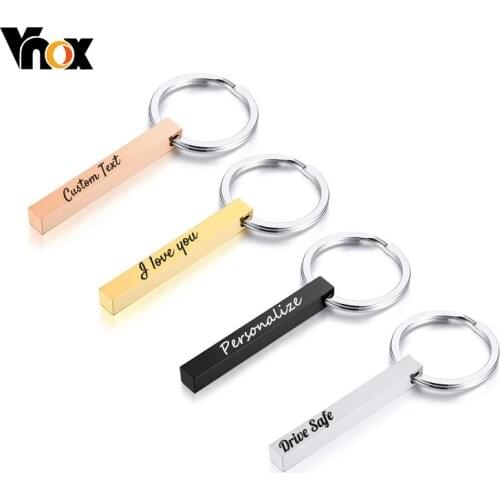 Vnox Custom 1-4 Sides Engrave 3D Bar Vertical Key Chains for Men Women Minimalist Stainless Steel Personalized Gifts Jewelry