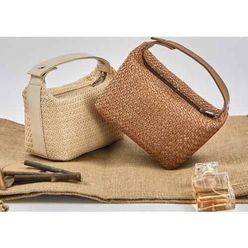 Ladies Summer PP Straw Multi-Function Handbag Straw Woven Handbag Hand-Woven Small Handbag Purse Cosmetic Storage Bag