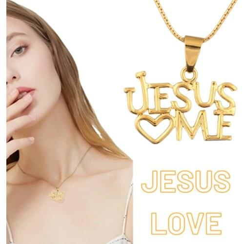 2021 Fashion Jesus Love Me Stainless Steel Necklace for Women Gold Color Statement Necklace Jewelry