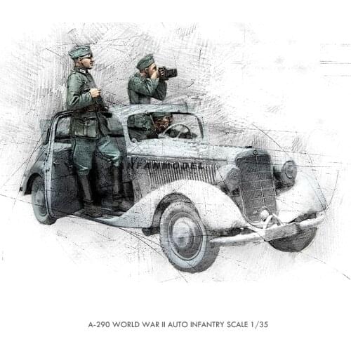 1/35 Resin model kits soldier colorless and self-assembled (3 soldiers without car) A-290