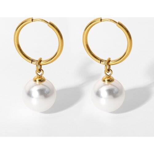 18K Gild Stainless Steel Shell Pearl Pendant Huggie Earrings For Women French Vintage Earrings Jewelry