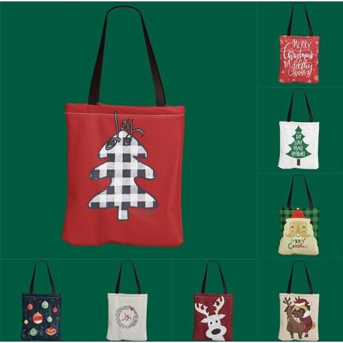 2021 Christmas Canvas Tote Bag Fashion Durable Women Student Canvas Handbag Joy Printed Shopping Bags Custom Logo