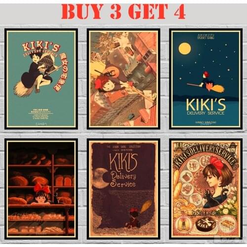 33 Designs Ghibli Movie Kikis Delivery Service Kraft paper Poster HomeDecal Painting Wall Sticker 42X30cm