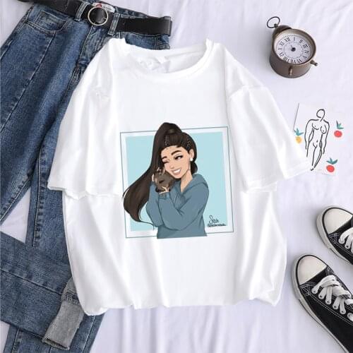 Ariana Grande image hand-painted aesthetic illustration top 90s Hip Hop Short Sleeve T-shirt Top Tee Female