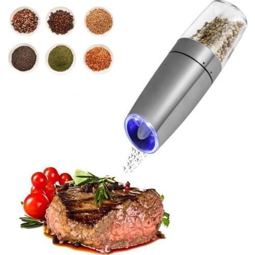 Automatic Salt and Pepper Grinder with LED Light Set Gravity Adjustable Ceramic Electric Pepper Shaker Spice Mill Kitchen Tools