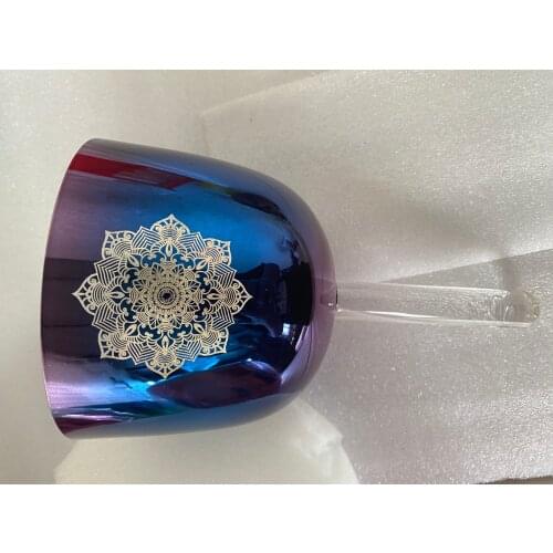 4th C note Root chakra crystal singing handle bowl Om Engraving mixed color 432Hz for sound healing