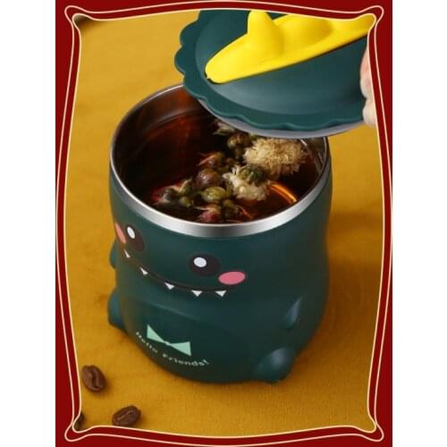 Children Cute Cartoon Dinosaur Milk Cup Creative Drink Water Drinkware Juice Cup Double Heat insulation Stainless Steel Mugs