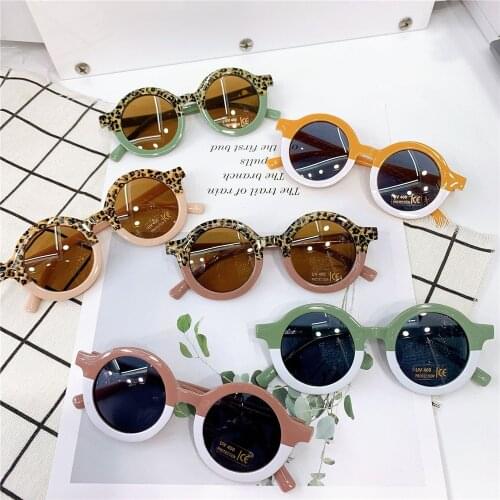 Boys Girls Kids Sunglasses Fashion Anti-uv Round-shaped Decorative Baby Children Lepoard Outdoor Beachwear