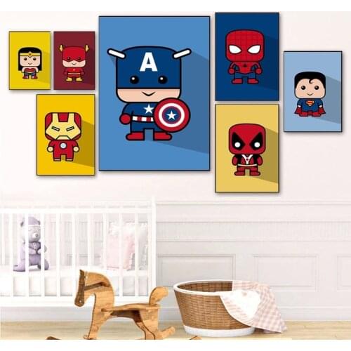 Marvel Canvas Painting Superhero Avengers Cartoon Anime Poster Print Captain America IronMan Spiderman Art Wall Home Decor