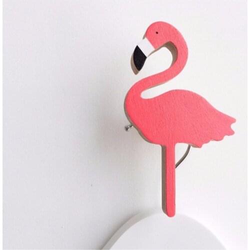 1PC Baby Child Kids Room Wooden Wall Hooks Decorative Door Holder Hanger Organizer For Kitchen Key Clothes Store Flamingo MH 003
