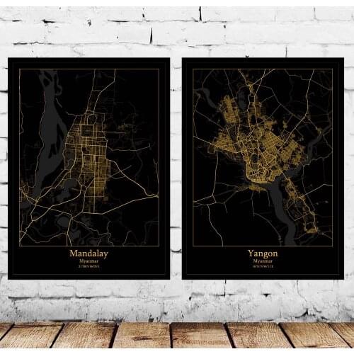 Mandalay Yangon Myanmar Map Poster