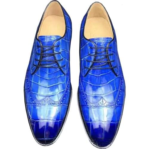 Chue new male leisure business bullock carving Genuine crocodile leather end of Brush color Men shoes
