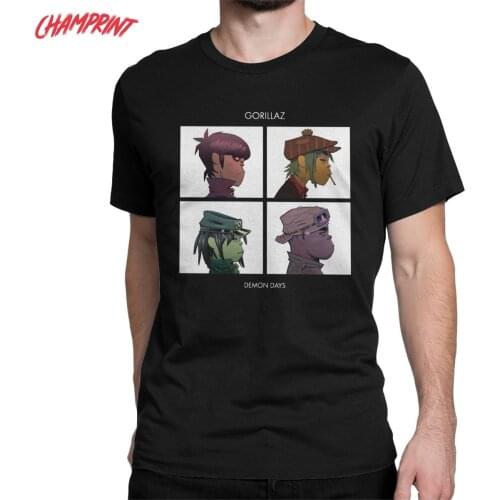 Music Band Gorillaz Demon Days T-Shirts Men Crazy Pure Cotton Tees Round Collar Short Sleeve T Shirts New Arrival Clothing