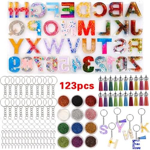 1set Resin Keychain Molds Shynek Silicone Resin Kit with Alphabet Mold Pin Vise Set for Resin Casting Keychain Making