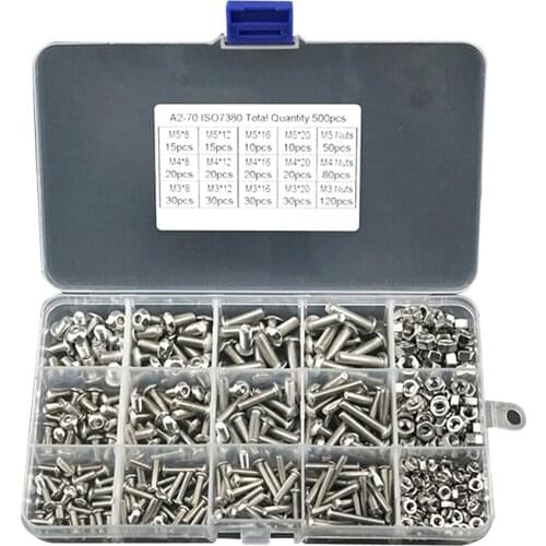 480pcs m2 m3 m4 Screws Set With Storage Box Stainless Steel Hex Socket Head Cap Screw Nut Kit nail Set for Repair Computer