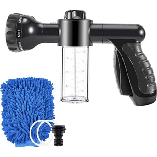 Garden Hose Nozzle Adjustable Foam Blaster w/ Soap Reservoir and Washing Mitt, Multiple Uses