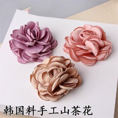 Newest 20PCs 75MM Flatback handmade DIY hair accessories burning edge flowers rose Camellia Floral buttn patch for headband