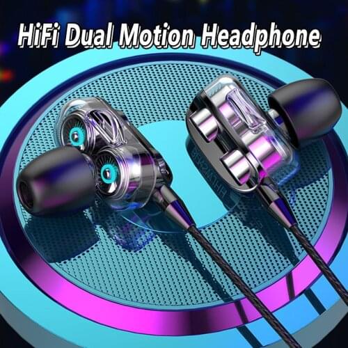 New Sports Dual Drivers 4 Units Headset Heavy Bass Stereo HiFi In-Ear Wired Earphones Dual-Speaker Sports Headphones With Mic