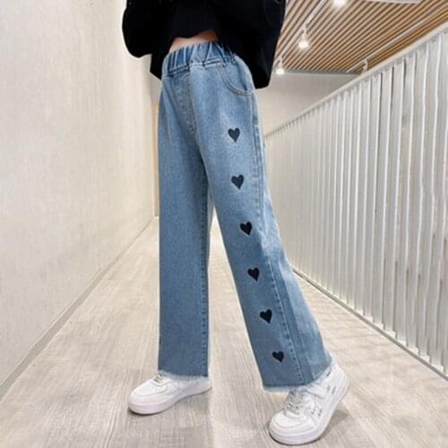 New Jeans For Girl Heart Pattern Kids Girl Jeans Casual Style Kids Jeans Spring Autumn Childrens Clothes 6 8 10 12 14