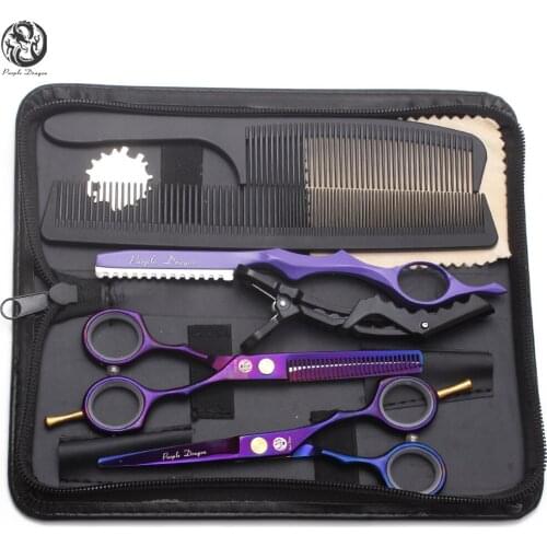 Suit 5.5" Purple Dragon Violet Color Stainless Barber Scissors Cutting Scissors Thinning Shears Professional Hair Scissors Z1104