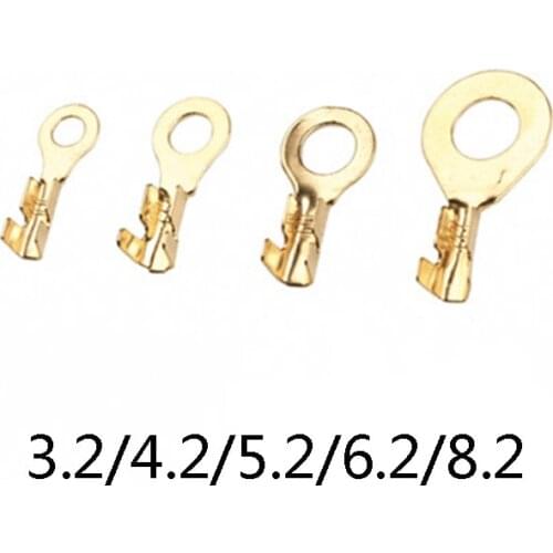 50pcs/lot Golden O-Type 3.2/4.2/5.2/6.2/8.2 CrimpTerminals Electric Sertir Car Speaker Male Terminal Cold Pressed Plating Cosse