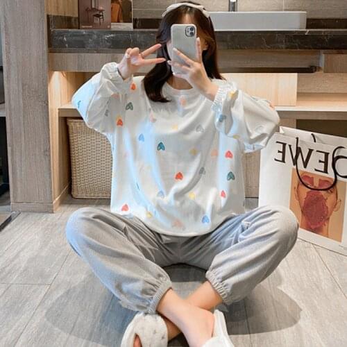 2021 Autumn 100% Cotton Print Long Sleeve Pajama Sets for Women Sleepwear Suit Pyjama Homewear Pijama Mujer Home Clothes Outfits