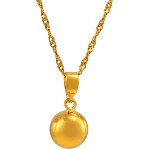 Anniyo Gold Color Ball Pendant Necklaces for Women Girls Round Bead Necklaces Trendy Jewelry Girls