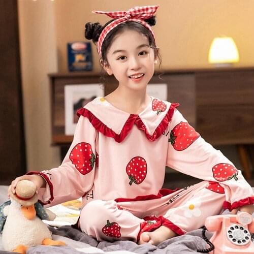 Cotton Girls Pajamas Sets 2020 Autumn Long Sleeve Childrens Sleepwear Set Cute Pijamas Girls Pyjamas Suit for Kids Nightwear