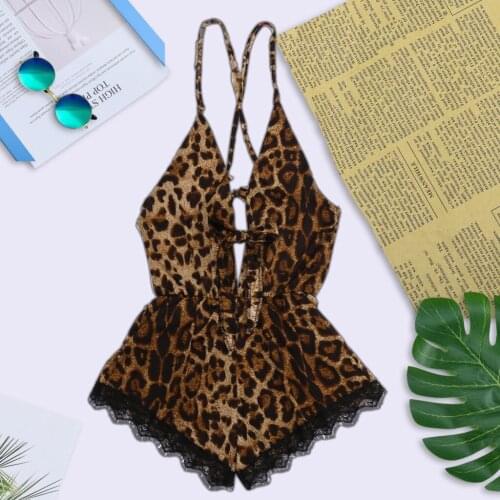 Sexy Lingerie Babydoll Leopard Printed Night Underwear Intimates Chemises Body Stocking Costumes Negligees Sexy Nightwear Femme