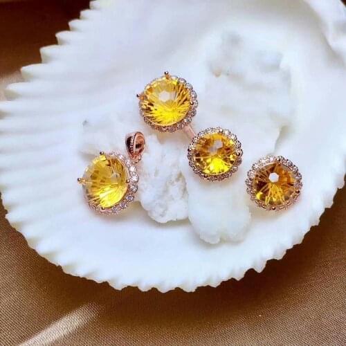 Shilovem 925 sterling silver Piezoelectric citrine Rings pendants earrings Jewelry trendy wedding open gift new mtz0810611agfb