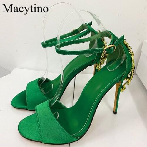 Rhinestone gem metal decoration ladies high heel sandals round toe summer stiletto high heel sandals fashion party sandals