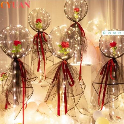 Led Tulle Balloon With Column Stand Luminous Transparent Bobo Balloons Stand LED String Lights Wedding Birthday Party Decoration