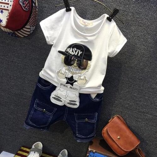 High Qulity Children Short T-Shirt+Denim Short Summer Kids Boys Clothes Sets Baby Cartoon Toddler Kids Clothing Casual Outfits