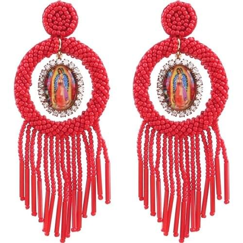 Sehuoran Glass Beads Tassel Earrings Drop Earrings For Women Lady Party Big Statement Earrings Fringe Party Jewelry Gift