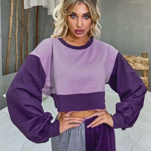 Women Mixed Colors Sweatshirts Long-Sleeve Sweatshirts Female Casual Short Sweatshirts Top
