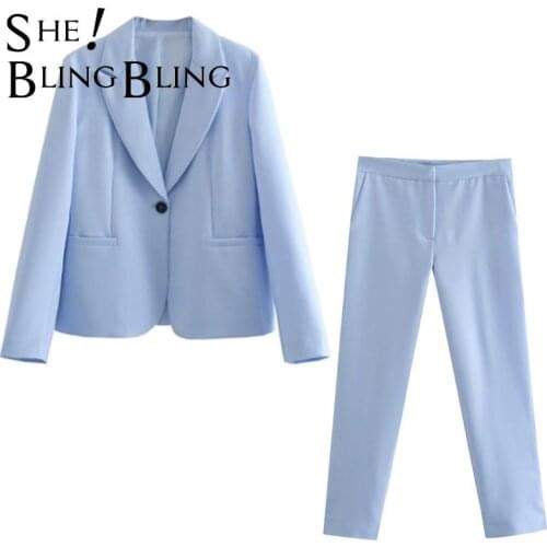 SheBlingBling Za Woman 2021 Traf Pant Suit Autumn Jacket Single Button Blazer Coat + Crop trousers Fashion Female Office Suit