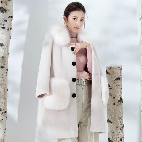 Winter Sheep Shearing Coat Real Fox Fur Collar Jacket Women Clothes 2020 Manteau Femme Y-05 YY1026