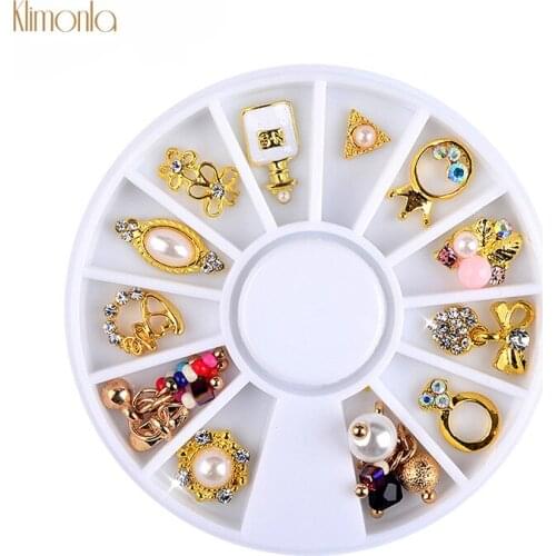 1 Box Alloy Nail Art Wheel Tips Glitter Rhinestone Nail Accessoires 12 Designs Crystal Jewelry Nail Decoration For DIY Manicure