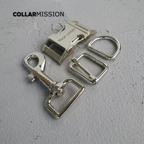 10sets/lot provide laser engraving service customize LOGO plated metal buckle Kirsite diy 25mm dog collar parts 4 colours