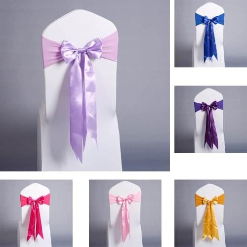 10pcs/lot Wedding Chair Cover Sash Bow Tie Ribbon Decoration Wedding Party Supplies 18 Colors for Choose