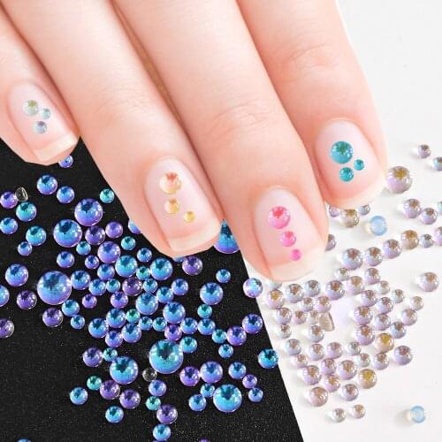1440/300Pcs Mermaid Tears Nail Rhinestones SS4-SS20 Mixed Size Glass Half Pearls Bubble Falt-Back Crystal Manicure Decoration